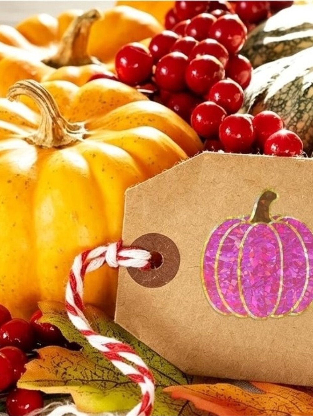 Festive Holographic Pumpkin Stickers - Multicolor, 50 Stickers